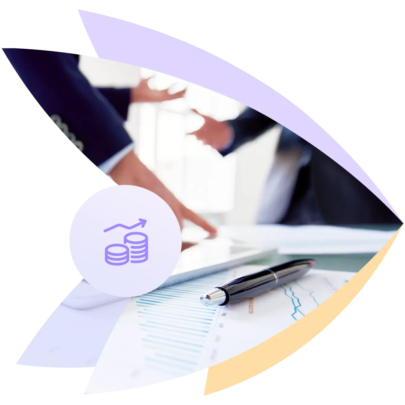Gesch&auml;ftsdokumente mit Diagrammen und Stift und Symbol f&uuml;r Finanzwesen. 