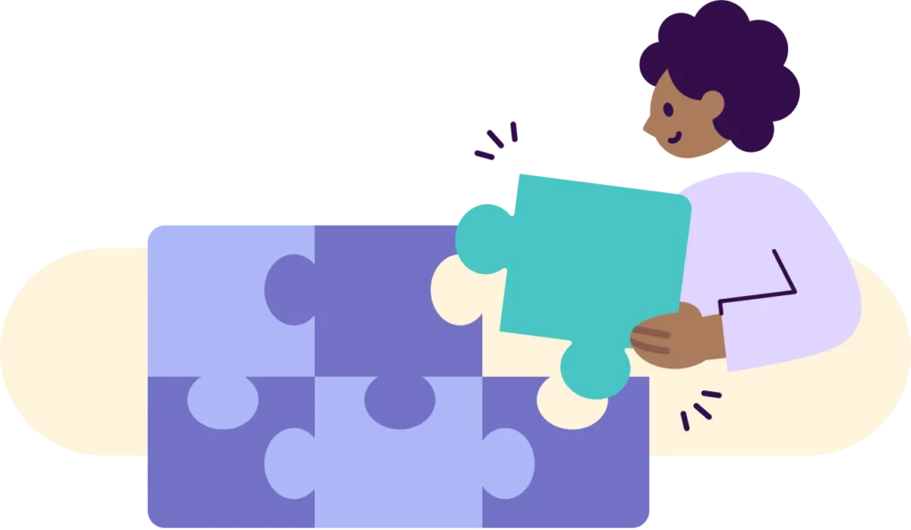 Illustration einer Frau, die das letzte Puzzlest&uuml;ck einsetzt.