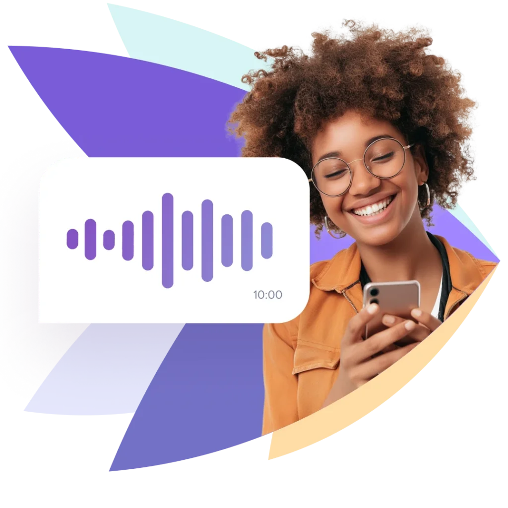 Frau mit Smartphone und Symbol f&uuml;r Sprach-SMS.