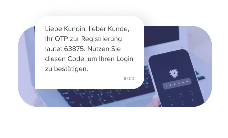 OTP-Nachricht zur Login-Bestätigung mit Sicherheitscode vor Smartphone.